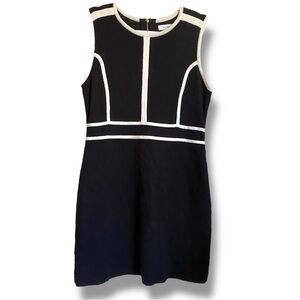 Calvin Klein Sleeveless Black Mini Knit  Dress Contrasting White Piping Bodice